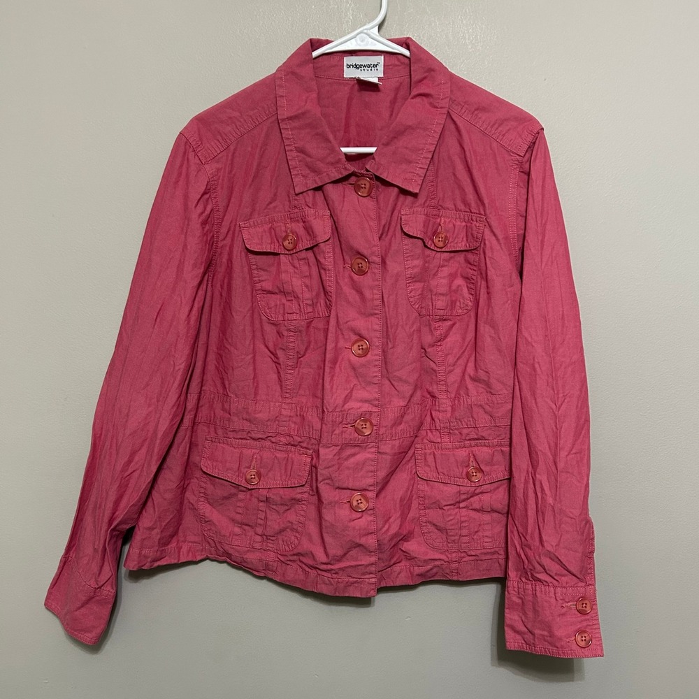 Bridgewater Studio Womens Cardigan 18W Pink Cotton‎ Button Front Utility Jacket